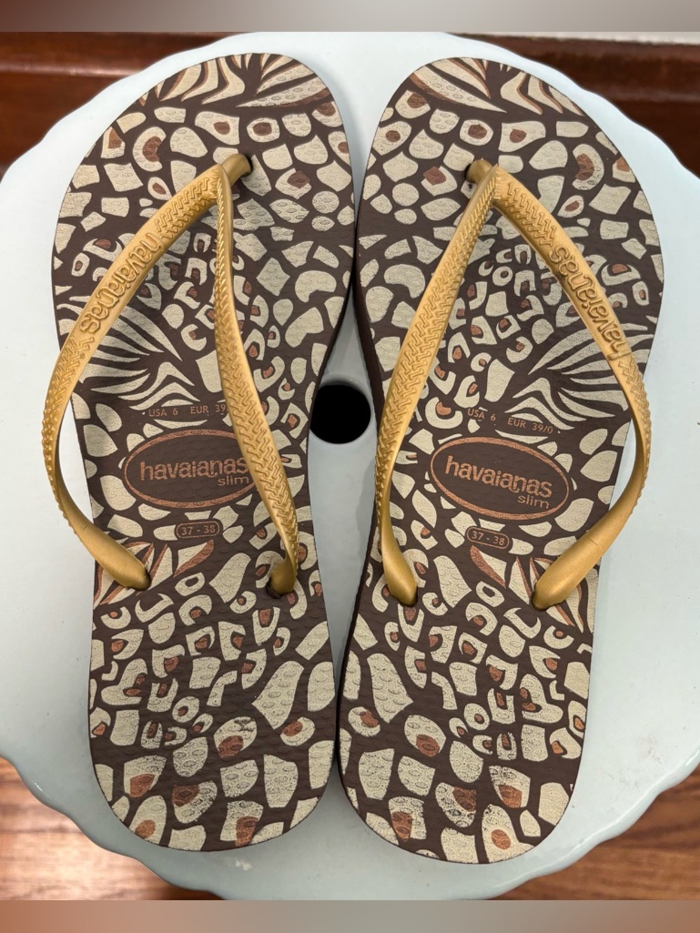 Havaianas Slim Women's Brown & Gold Animal-Print Sandals